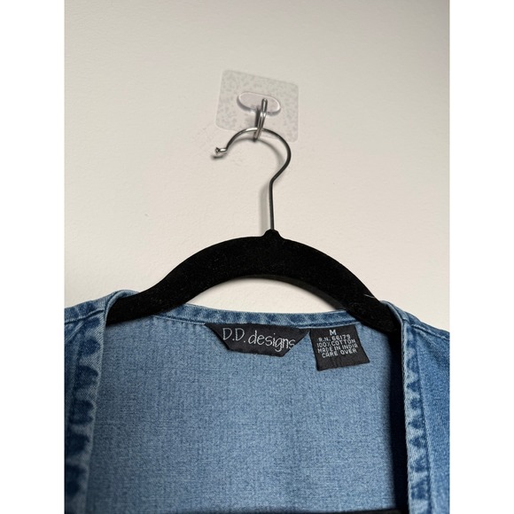 Vintage Denim Vest  Embroidered Button Floral Applique - Picture 7 of 7